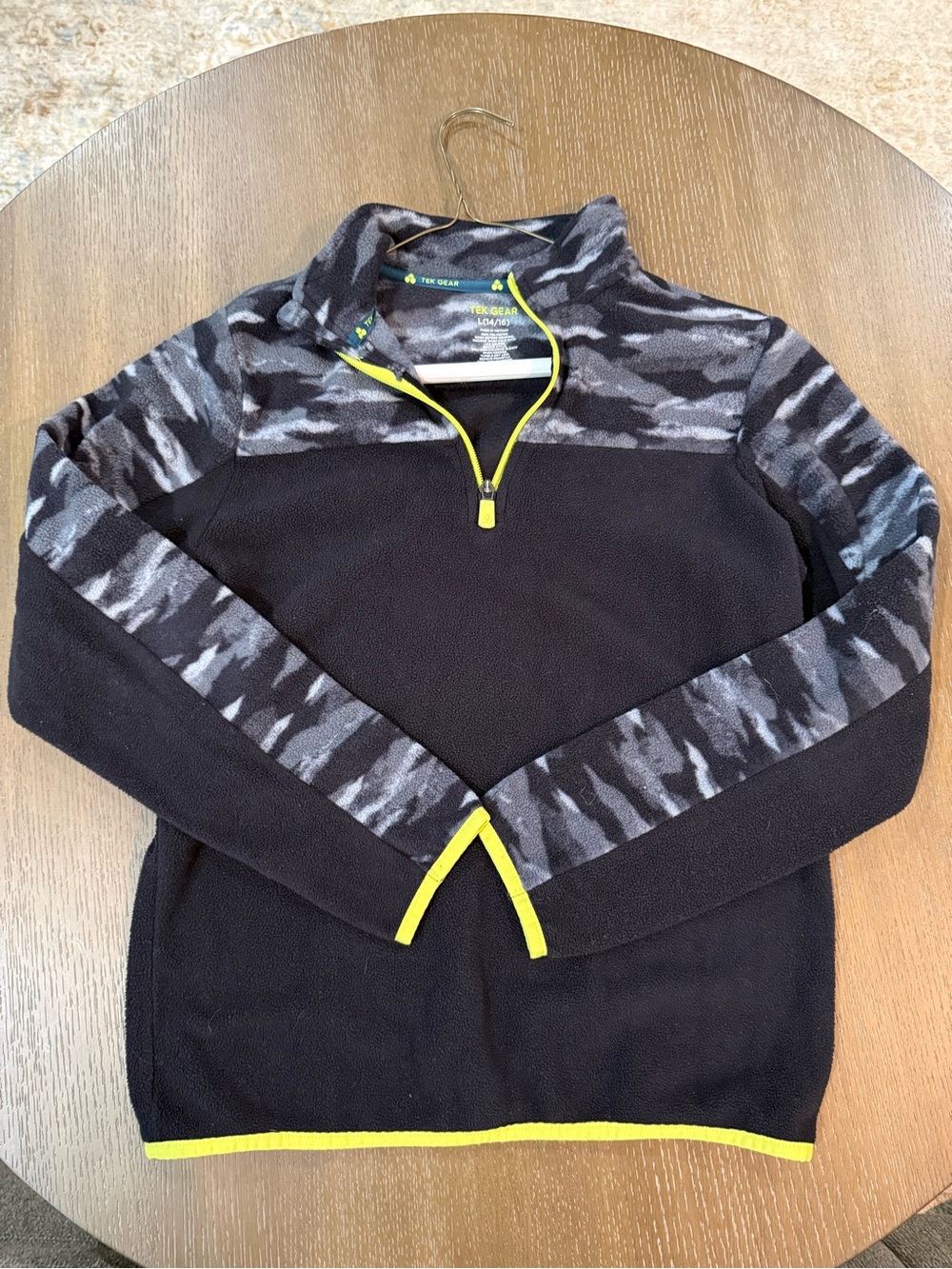 tek gear Boys Black Zip-Up Sweater with Gray Camo Panels and Yellow Trim